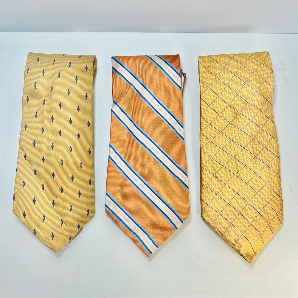 Nautica Ties 100% Silk Orange Yellow Gold Vintage Geometric Striped Lot of 3